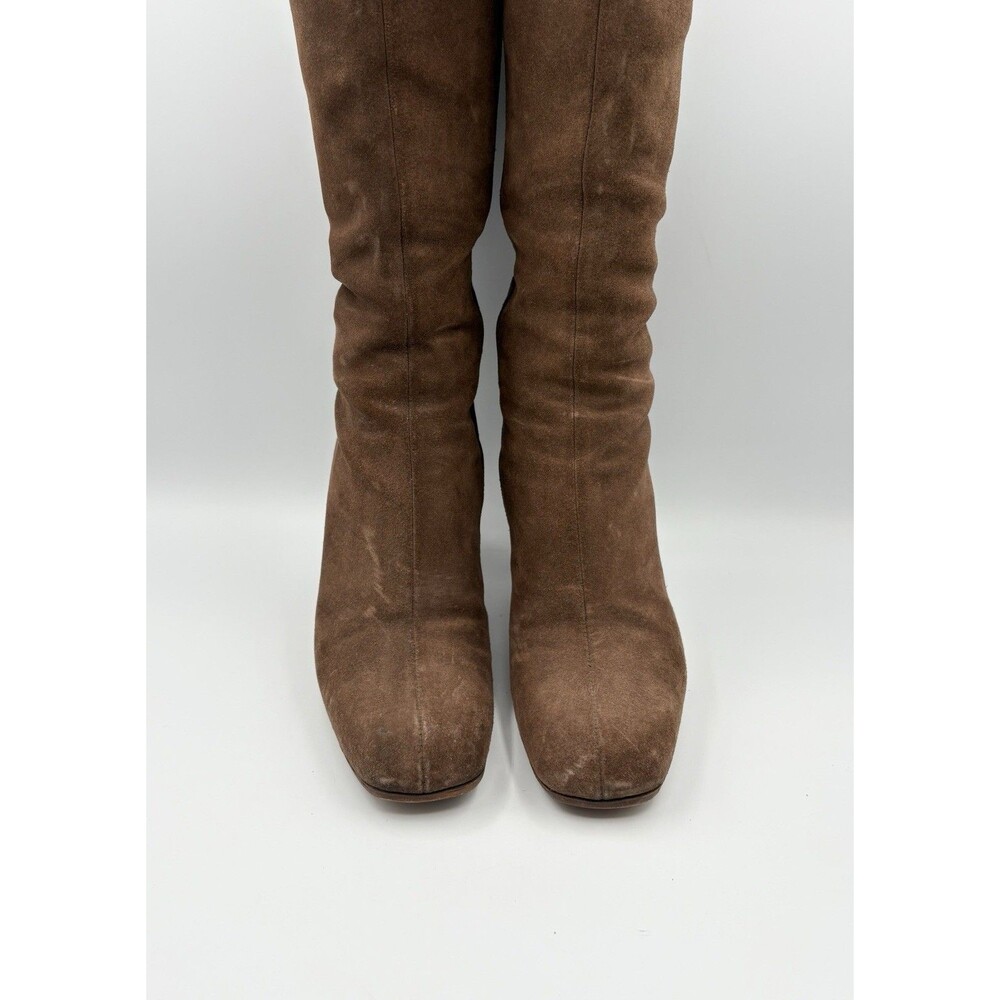 Gucci Brown Suede Knee High Boots GG Logo Accent Silver Horse-bit Size EU 36.5 - Picture 3 of 14
